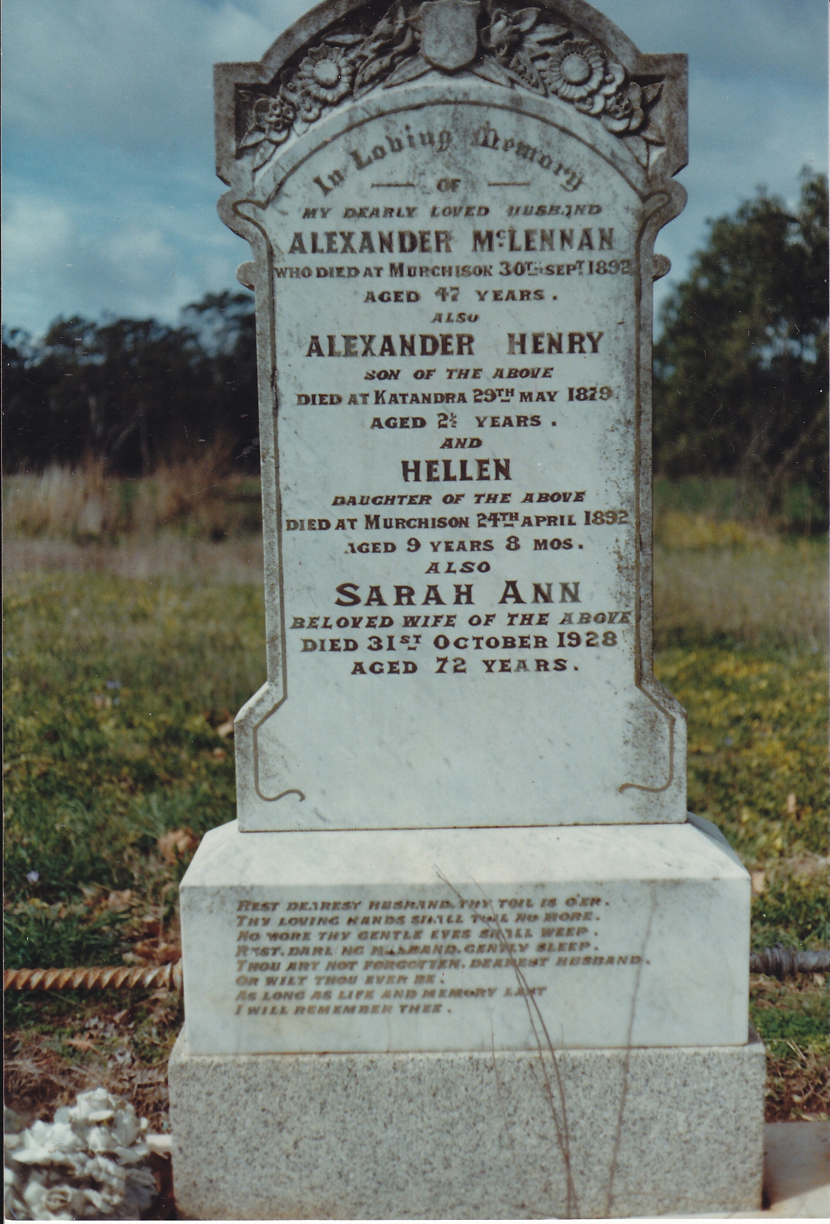 Photo of headstones/Alexander McLennan (d1893) hdstn Murchison Vic